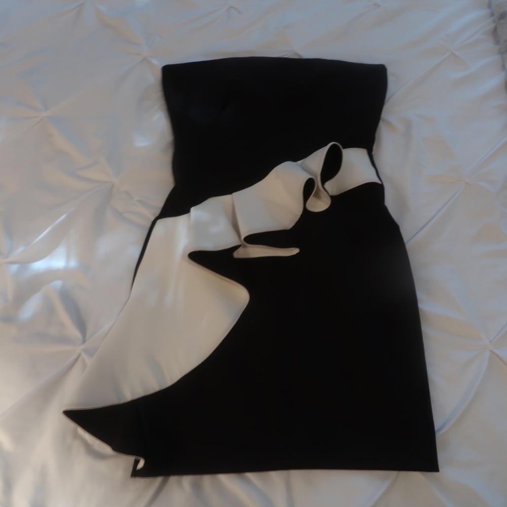 Black Strapless Dress with White Peplum